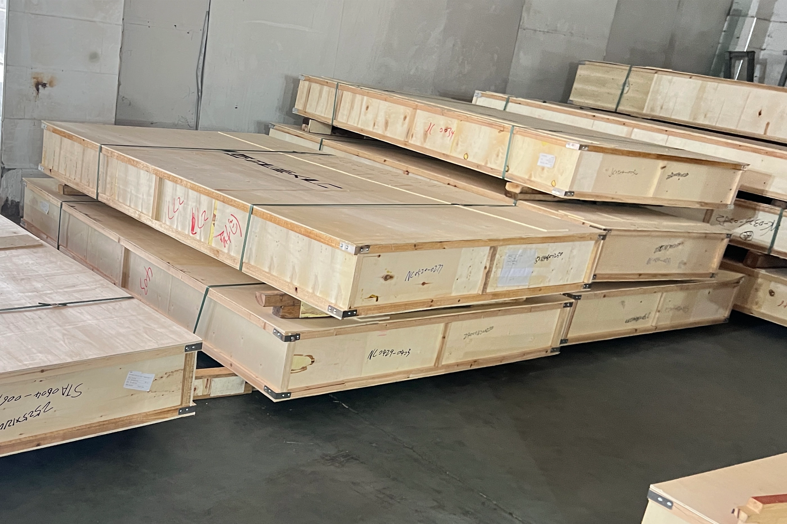Finished door products packed in export wood crates