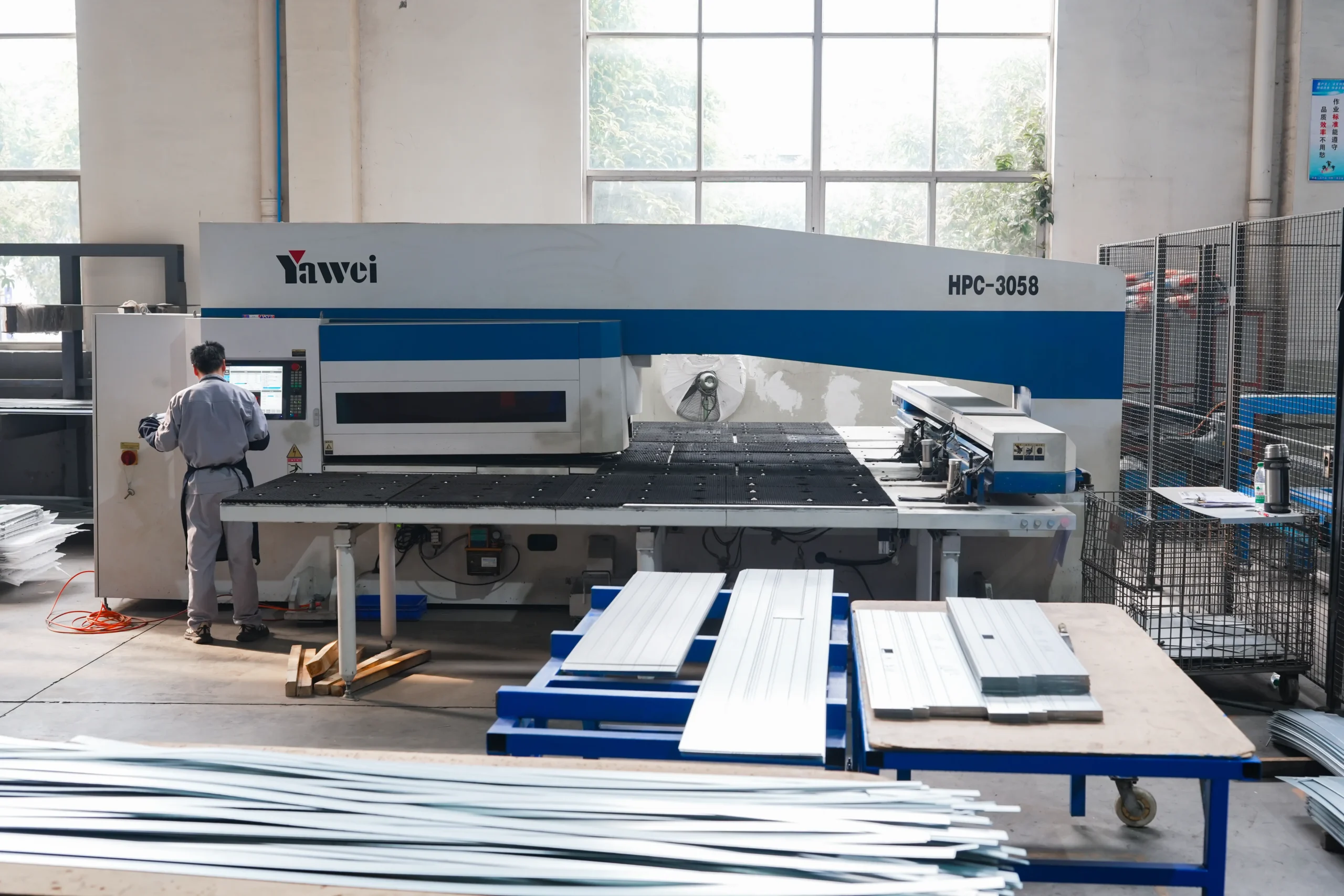 Laser cutting equipment preparing aluminum door components
