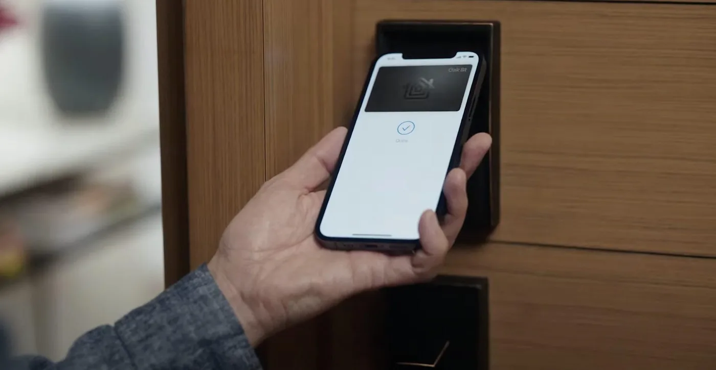 Apple Home Key style smartphone access for unlocking a modern smart entry door