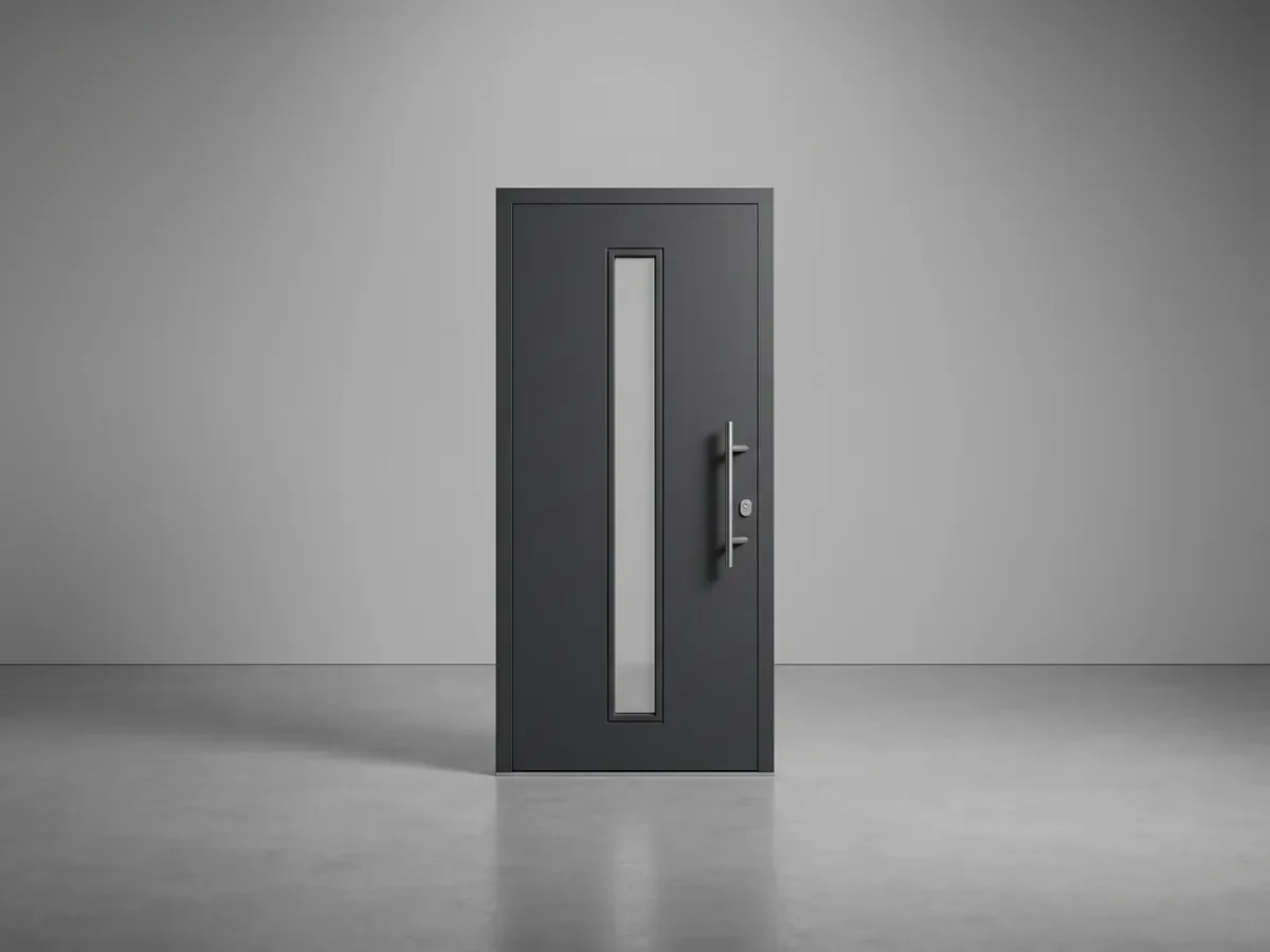 Modern entry door with vertical glass cutout