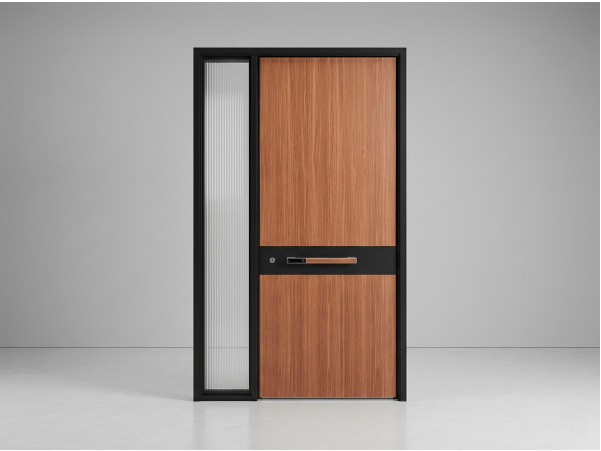 Thermal break aluminum entrance door with integrated glass