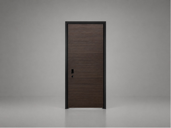 Custom steel entry door with sandalwood wood grain finish